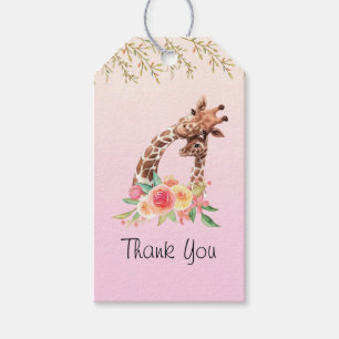 Étiquettes-cadeau Cute Giraffe Aquarelle Maman & Baby Merci
