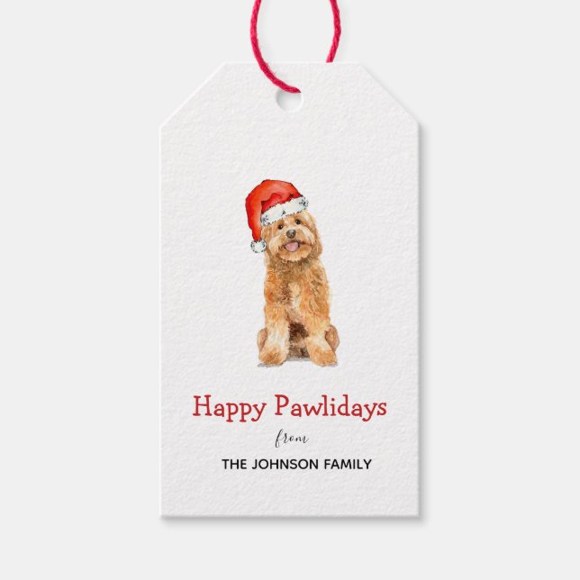 Étiquettes-cadeau Cute Golden Doodle Holiday (Devant)