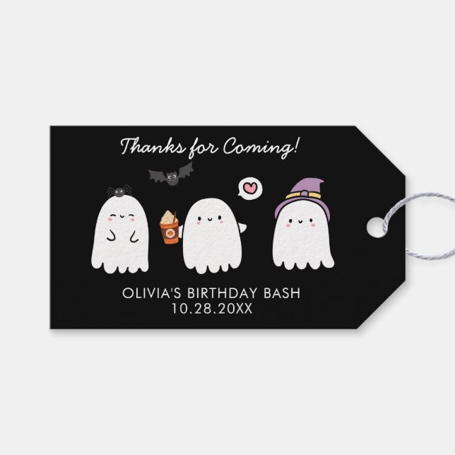 Étiquettes-cadeau Cute Halloween Fantômes Anniversaire Merci (Devant (Horizontal))