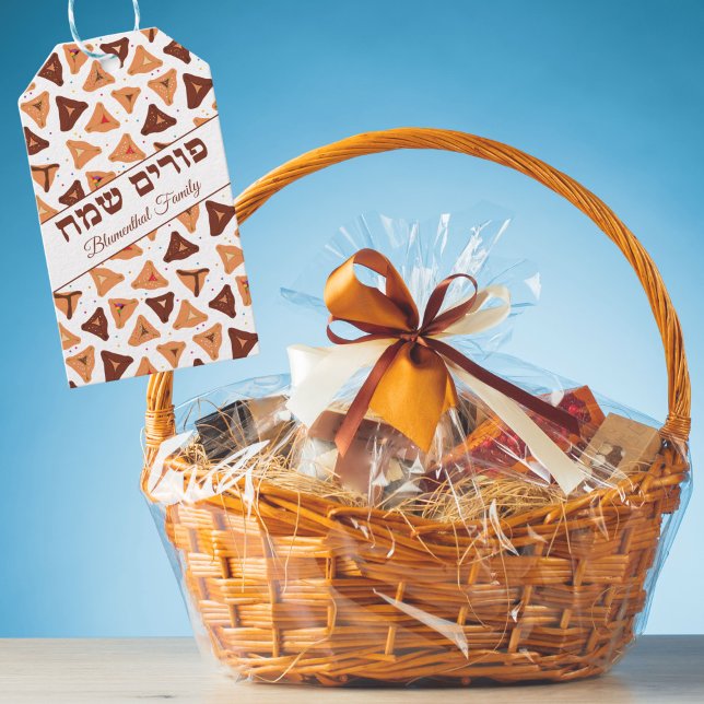 Étiquettes-cadeau Cute Hamentaschen Hébreu Happy Purim (Créateur téléchargé)