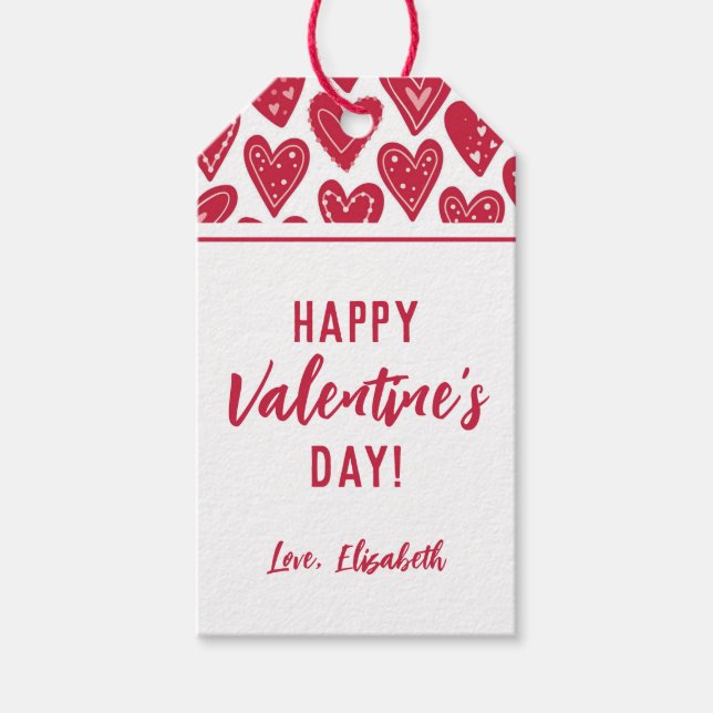 Étiquettes-cadeau Cute Happy Valentines Red Hearts (Devant)