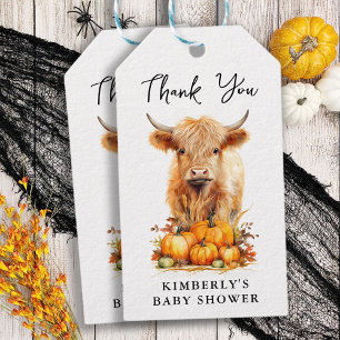 Étiquettes-cadeau Cute Highland Cow Automne Citrouille Baby shower