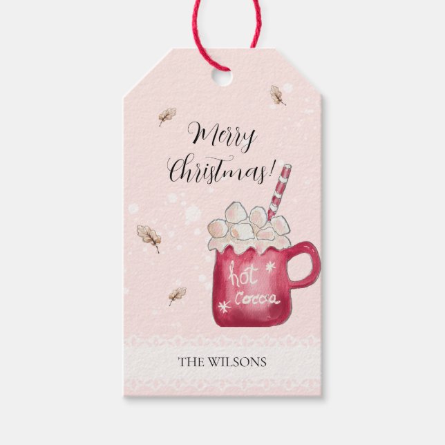 Étiquettes-cadeau Cute Hot Cocoa Holiday Illustration (Devant)
