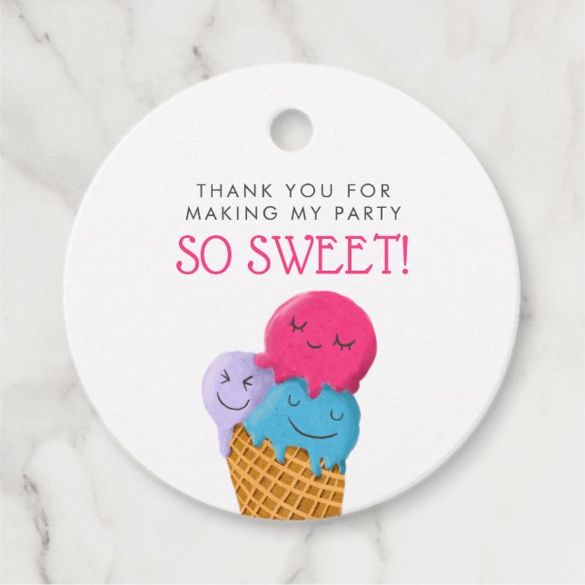 Étiquettes Cadeau Cute Ice Cream Thème Anniversaire (Devant)