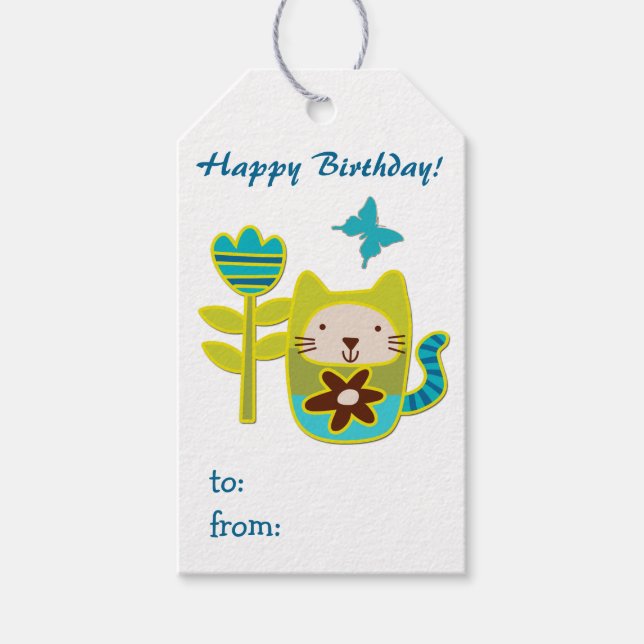 Étiquettes-cadeau Cute Kitty Chat Anniversaire (Devant)