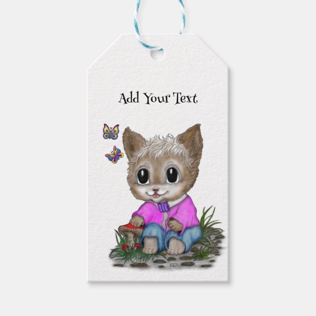 Étiquettes-cadeau Cute Kitty Chat et Papillon (Devant)