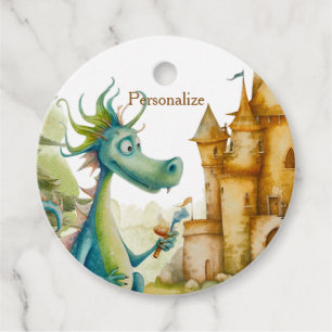 Étiquettes Cadeau Cute Knight Dragon Castle Anniversaire Fête Enfant