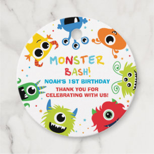 Étiquettes Cadeau Cute Little Monsters Garçon 1er Anniversaire Merci