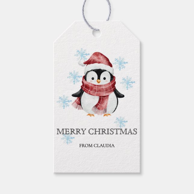 Étiquettes-cadeau Cute Little Penguin Personalized Christmas Gift  (Devant)