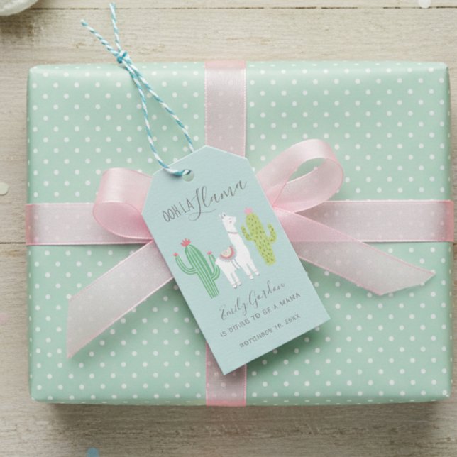 Étiquettes-cadeau Cute Llama Baby shower Succulents Garçon Bleu (Créateur téléchargé)