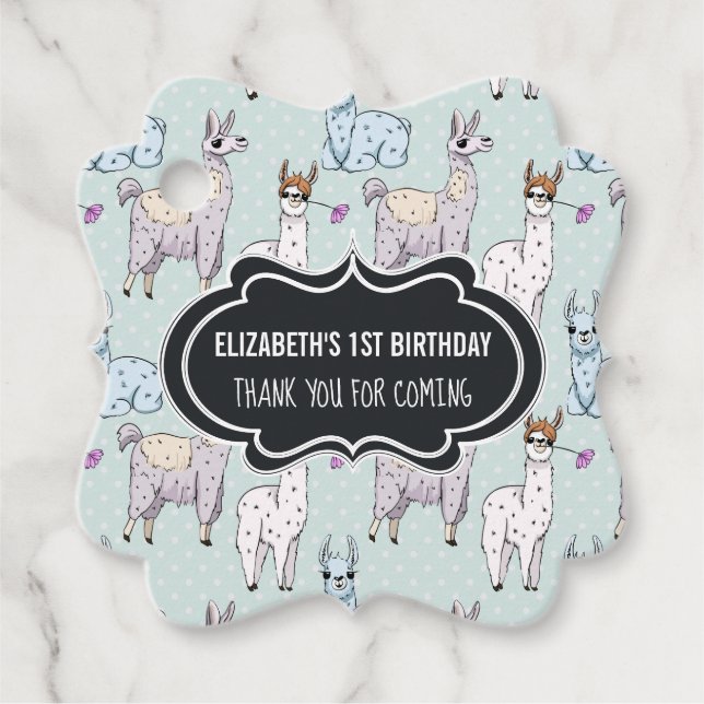 Étiquettes Cadeau Cute Llama Motif à l'anniversaire Pois (Devant)