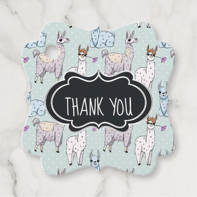 Étiquettes Cadeau Cute Llama Motif sur le Merci Pois (Devant)