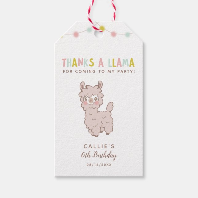 Étiquettes-cadeau Cute Llama Thème Anniversaire Fête Pastel (Devant)
