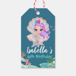 Étiquettes-cadeau Cute Mermaid Rainbow couronne perle Anniversaire f