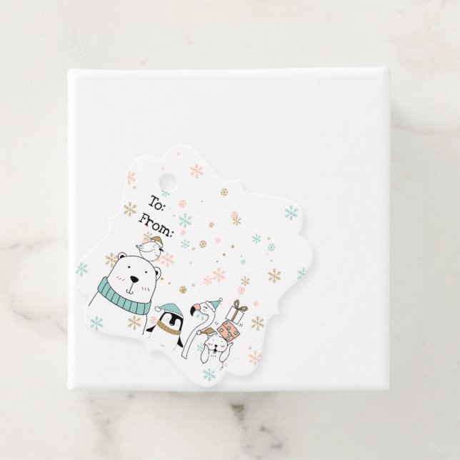 Étiquettes Cadeau Cute moderne Animaux de Noël d'hiver (En situation)