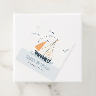 Étiquettes Cadeau Cute Nautical Blue Sailboat Pastel Anniversaire de