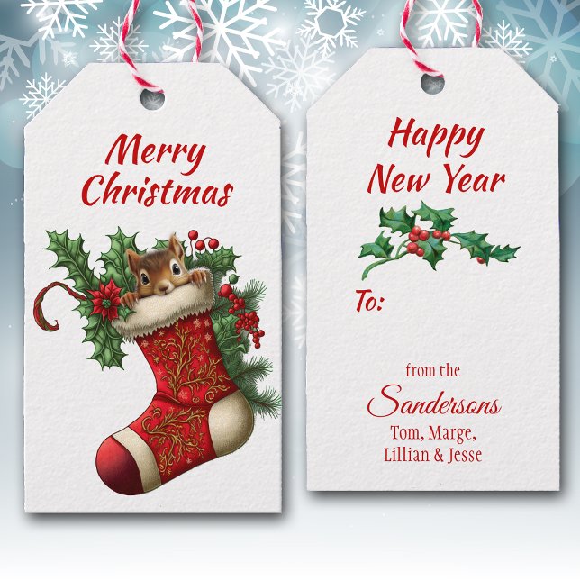 Étiquettes-cadeau Cute Noël Brown écureuil Pékin (Créateur téléchargé)