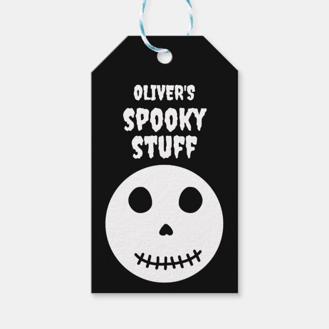 Étiquettes-cadeau Cute Noir Éffrayant Stuff Enfants Halloween Crâne (Devant)