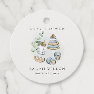 Étiquettes Cadeau Cute Nursery Essential Leafy Blue Boy Baby shower
