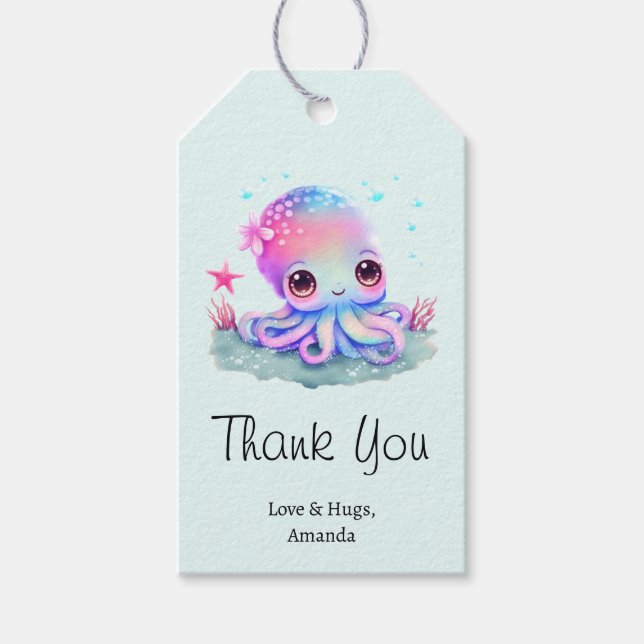 Étiquettes-cadeau Cute Octopus Sea Creator Merci (Devant)