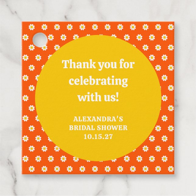 Étiquettes Cadeau Cute Orange Daisy Fête des mariées Merci personnal (Devant)