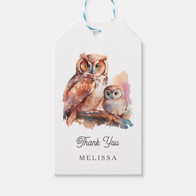 Étiquettes-cadeau Cute Owl Merci (Devant)