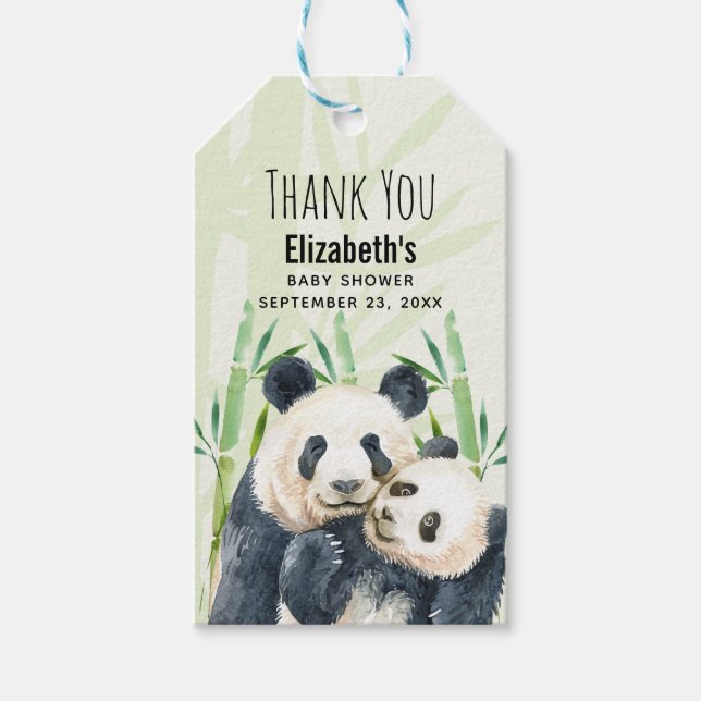 Étiquettes-cadeau Cute Panda Ours Cuddin Baby shower d'aquarelle (Devant)