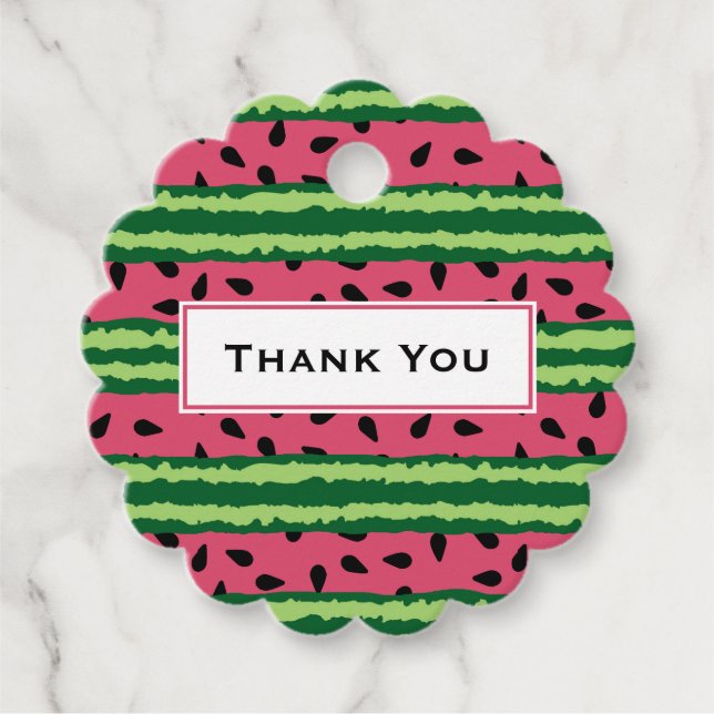 Étiquettes Cadeau Cute pastèque Motif rose et Merci vert (Devant)