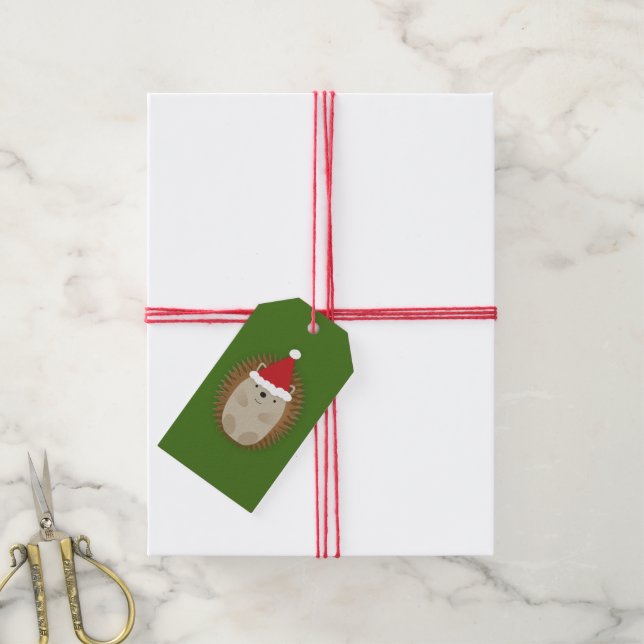 Étiquettes-cadeau Cute Père Noël Hedgehog (Avec de la ficelle)