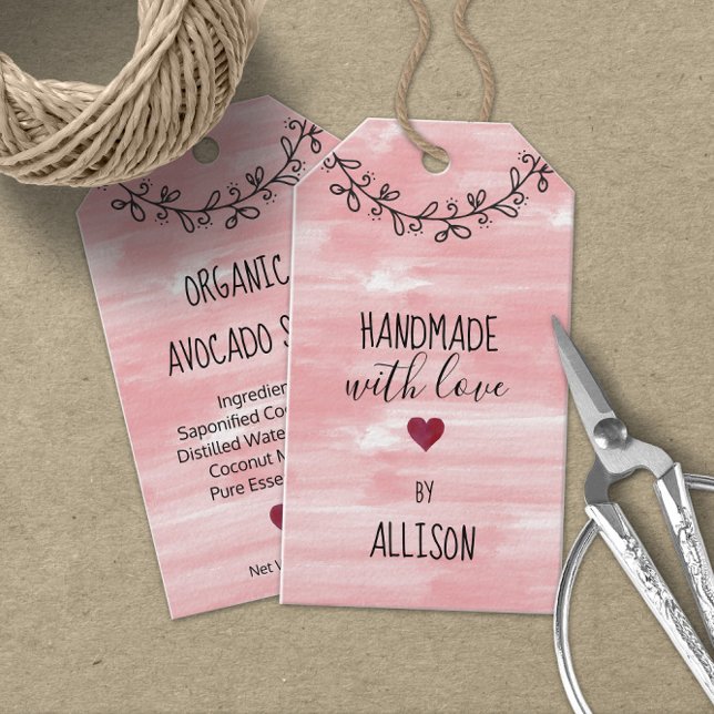 Étiquettes-cadeau Cute Personnalisée Aimer Fait À La Main Rose Aquar (Créateur téléchargé)