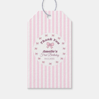 Étiquettes-cadeau Cute Pink Bow First Birthday 