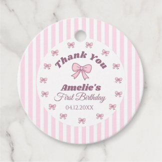 Étiquettes Cadeau Cute Pink Bow First Birthday 