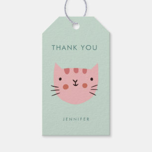Étiquettes-cadeau Cute Pink Cat Anniversaire merci