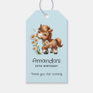 Étiquettes-cadeau Cute Pony Mange Daisées Anniversaire