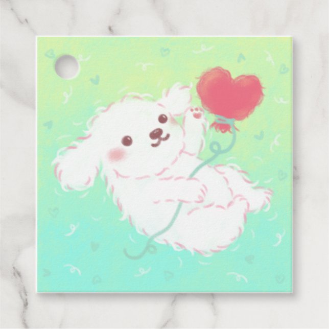 Étiquettes Cadeau Cute Puppy with Heart Balloon (Devant)