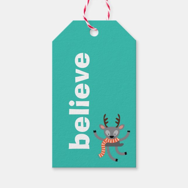 Étiquettes-cadeau Cute Reindeer Croire Noël (Devant)