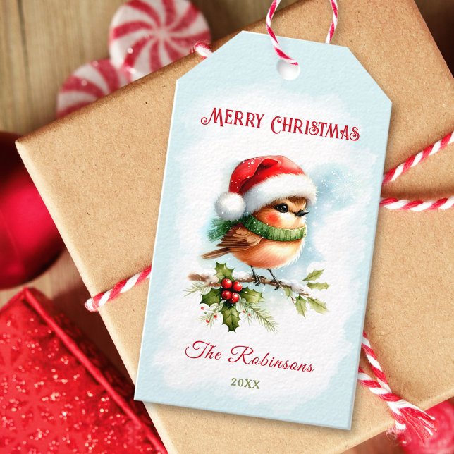 Étiquettes-cadeau Cute Robin À Santa Hat Noël Classique (Cute Robin In Santa Hat Classic Christmas Gift Tags)