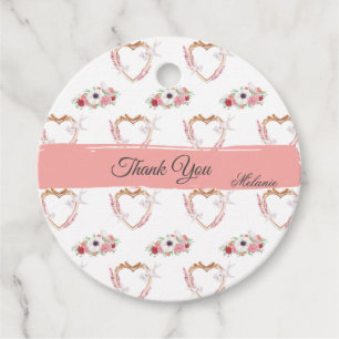 Étiquettes Cadeau Cute Rose Blanc Floral Coeur Motif Merci
