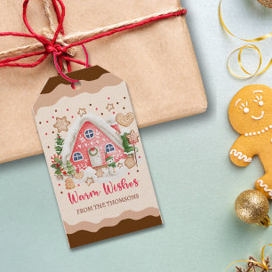 Étiquettes-cadeau Cute rose bonbon pain d'épice Maison Joyeux Noël
