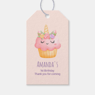 Étiquettes-cadeau Cute rose Cupcake Unicorn avec Rose