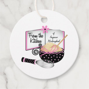 Étiquettes Cadeau Cute Rose et Noir Ustensiles de cuisine Nourriture