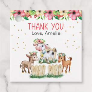Étiquettes Cadeau Cute Rose Floral Animaux de ferme Merci