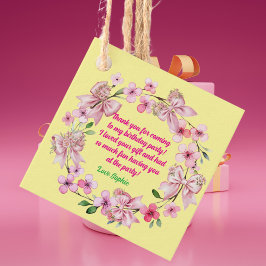Étiquettes Cadeau Cute rose Floral Bow Girl Photo Anniversaire Merci