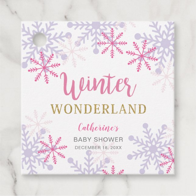 Étiquettes Cadeau Cute Rose Winter Wonderland Baby shower Snowflakes (Devant)