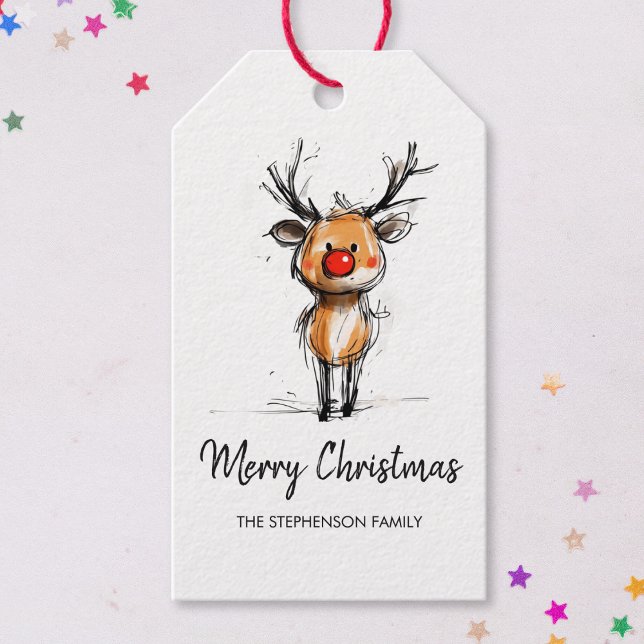 Étiquettes-cadeau Cute Rudolph Reindeer Merry Christmas (Créateur téléchargé)