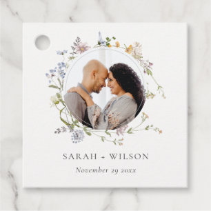 Étiquettes Cadeau Cute Rustic Meadow Floral Wreath Mariage photo