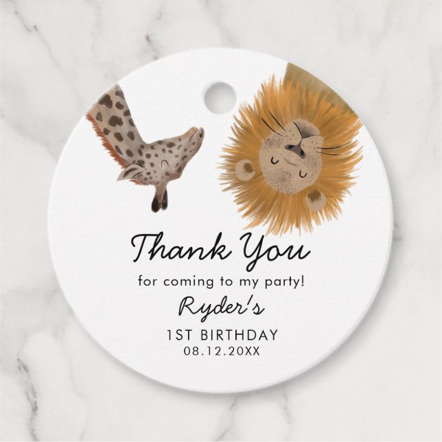 Étiquettes Cadeau Cute Safari Animaux Anniversaire (Devant)