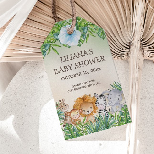 Étiquettes-cadeau Cute Safari Jungle Animaux Baby shower Garçon (Jungle safari baby shower gift tag)