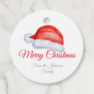 Étiquettes Cadeau Cute Santa Hat Rouge et blanc