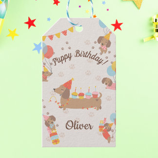 Étiquettes-cadeau Cute Sausage Dog Birthday Party Puppy